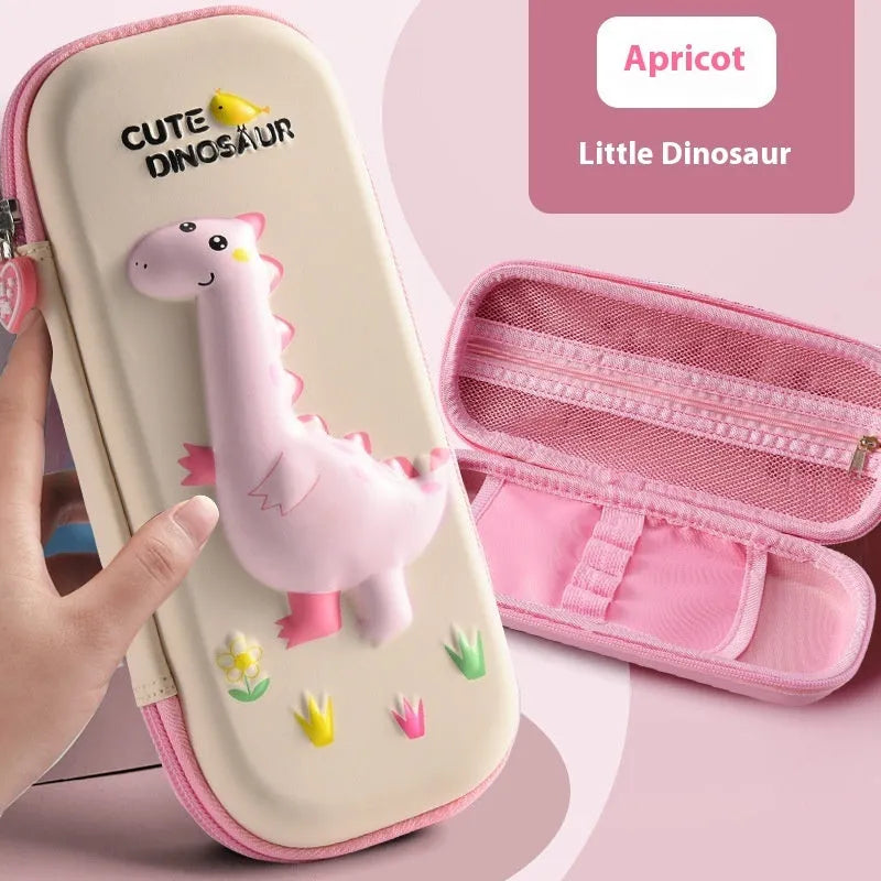 3D leather pencil case with embossed holographic character design showing textured surface detail
