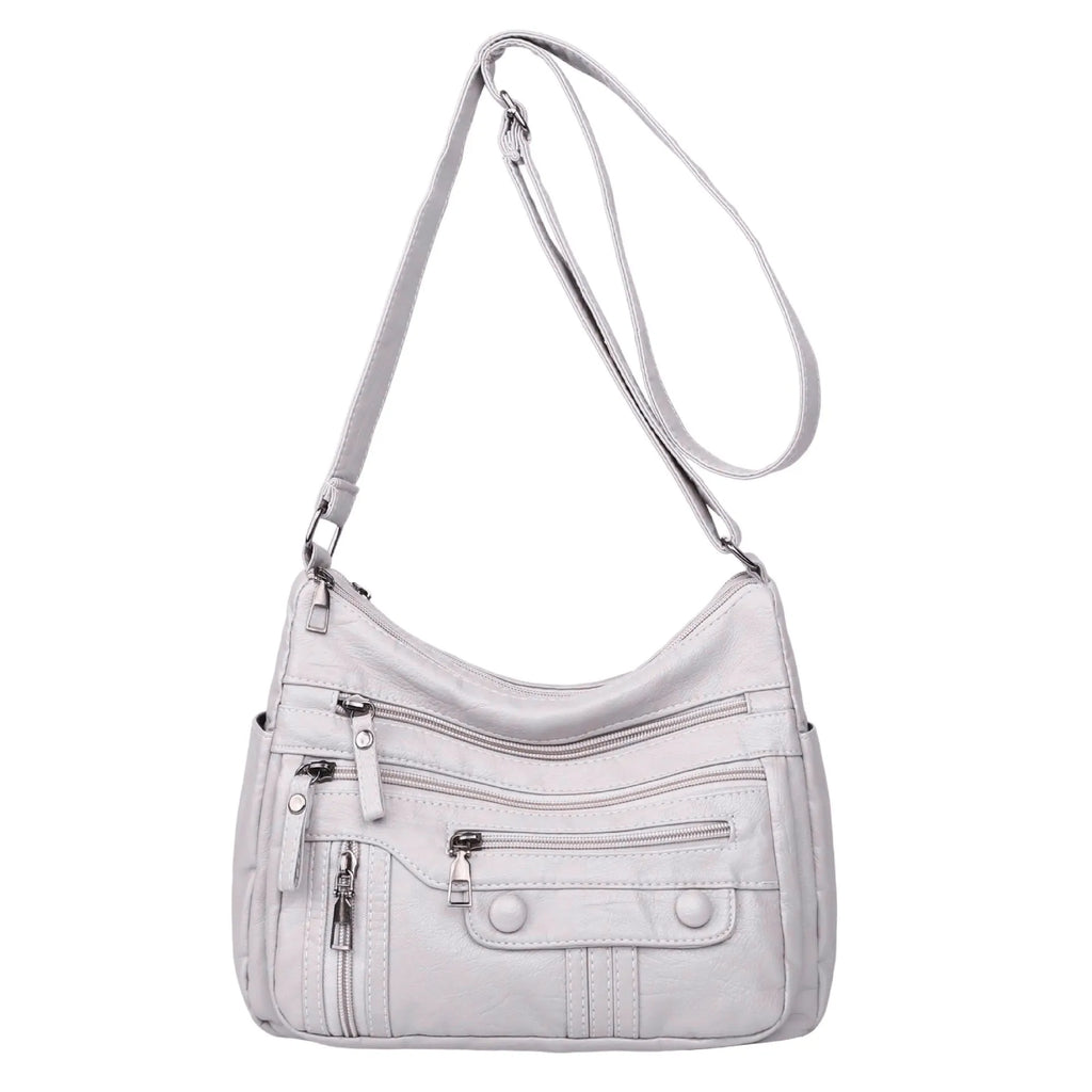 Soft PU leather shoulder bag for women in 8022 Black, with zippered compartments and cross-body strap