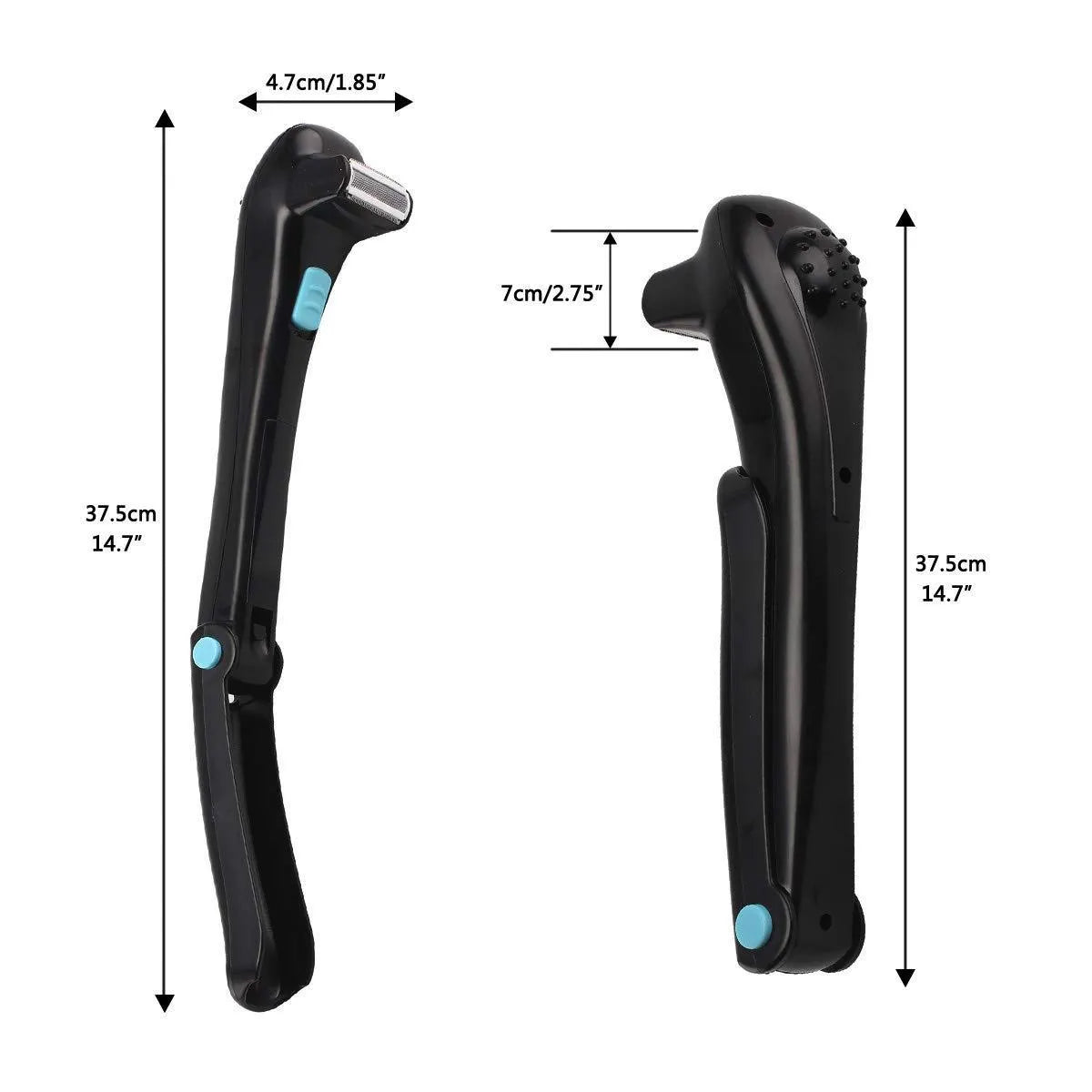 Black folding electric body hair shaver on a white background.