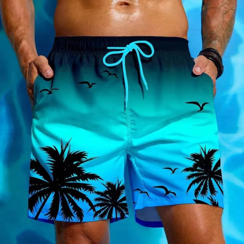 Men's ethnic pattern swimming trunks in loose board short design with medium elastic polyester fabric