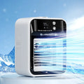 Ivory white portable USB air cooler fan with touchscreen control and water tank