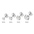 Titanium steel zircon stud earrings in round and square designs with 2mm to 8mm size options