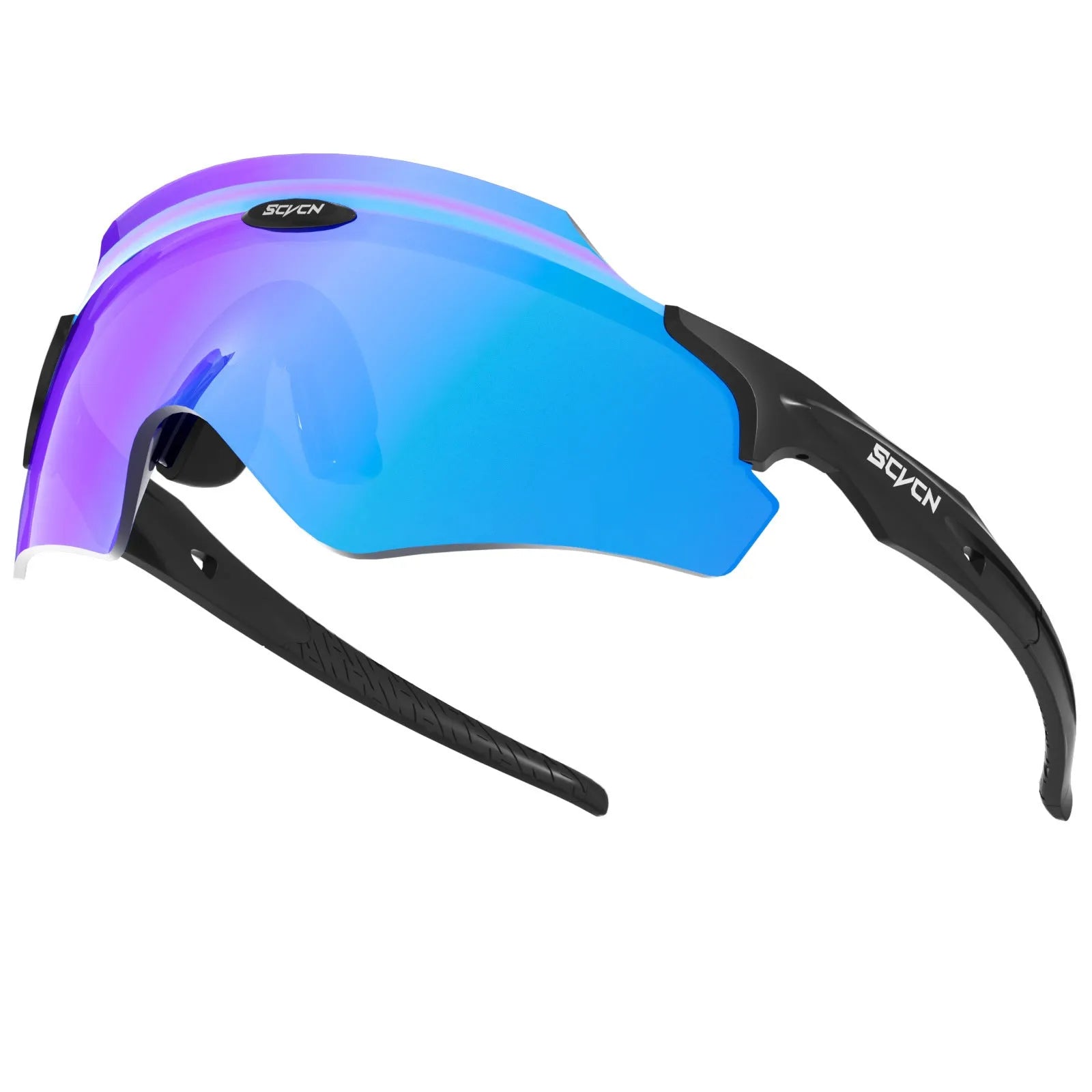 Frameless athletic sports glasses with integrated colourful lens in windproof design