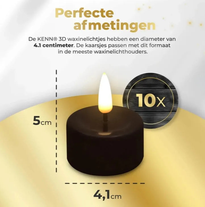 Four black S10 LED tealight candles showing flickering flame effect.