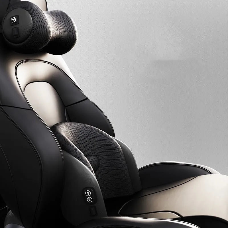Car massage cushion with memory cotton filling in black, brown and grey colour options for headrest and lumbar support