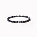 Unisex geometric agate bracelet with 4mm electroplated beads in obsidian black and blue san colours