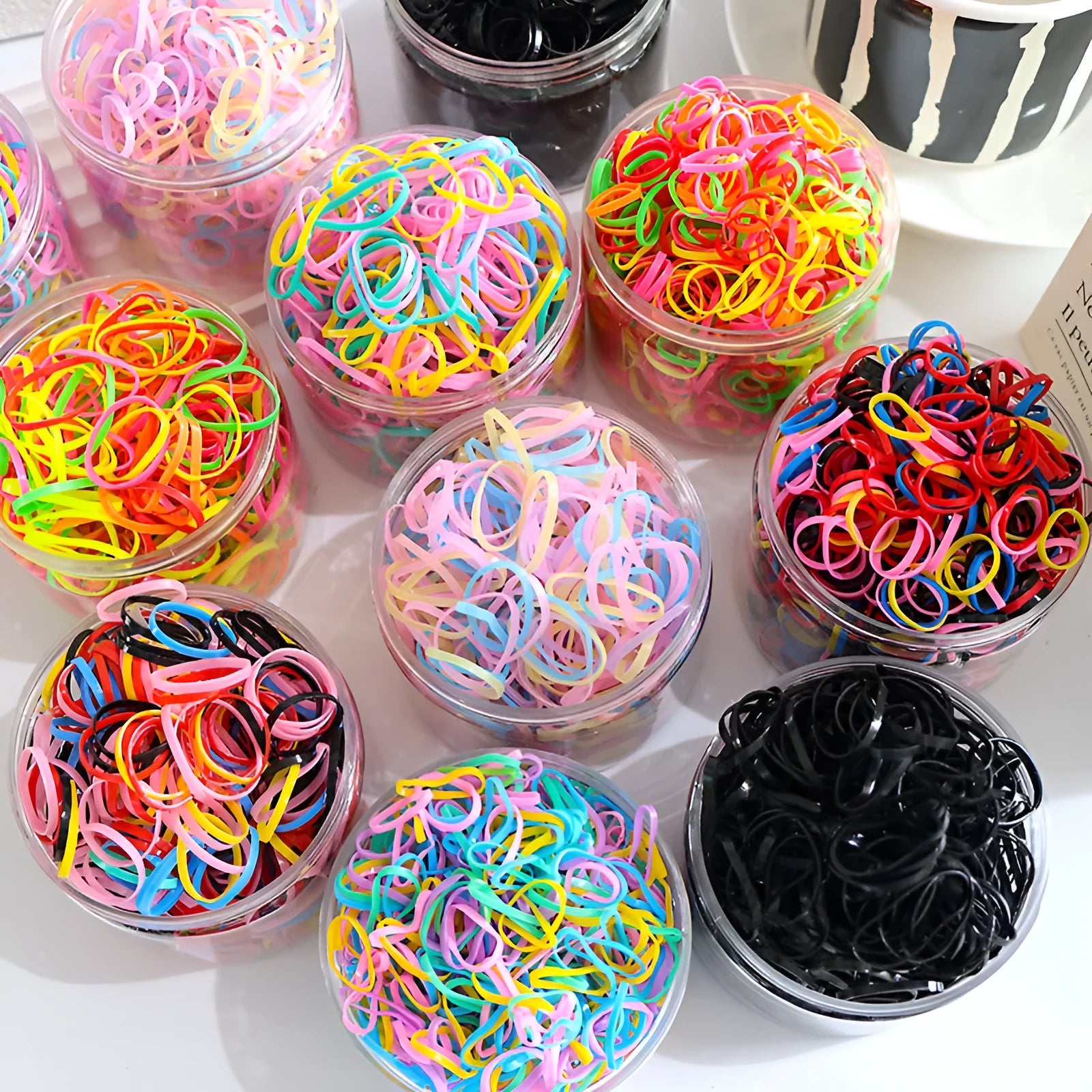 TPU baby hair ties elastic bands in multiple colours with reusable storage container for toddlers kids girls