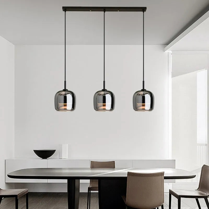 Modern minimalist pendant light with 150mm ashtray shade offering LED three-color dimming for bedroom or study.