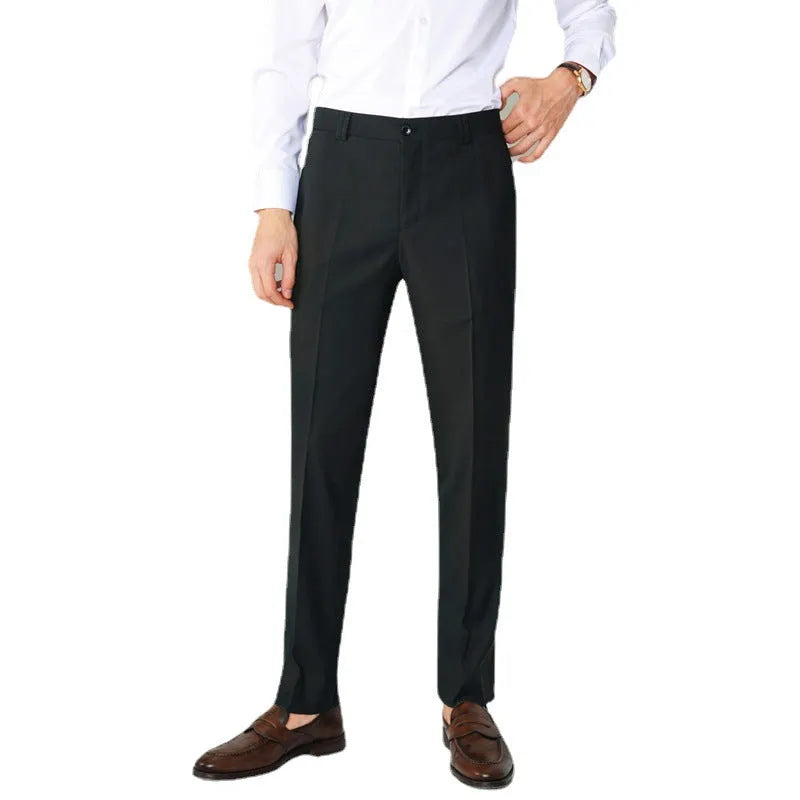 Formal straight-leg trousers in black chemical fibre blend fabric for business wear