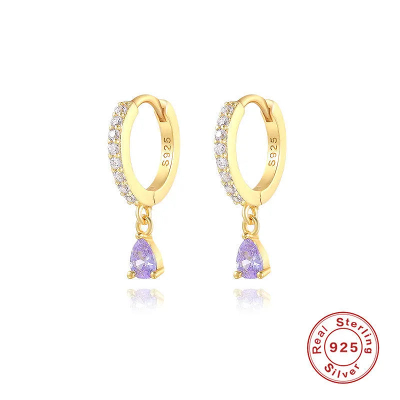 S925 sterling silver water drop earrings with geometric shape and decorative elements