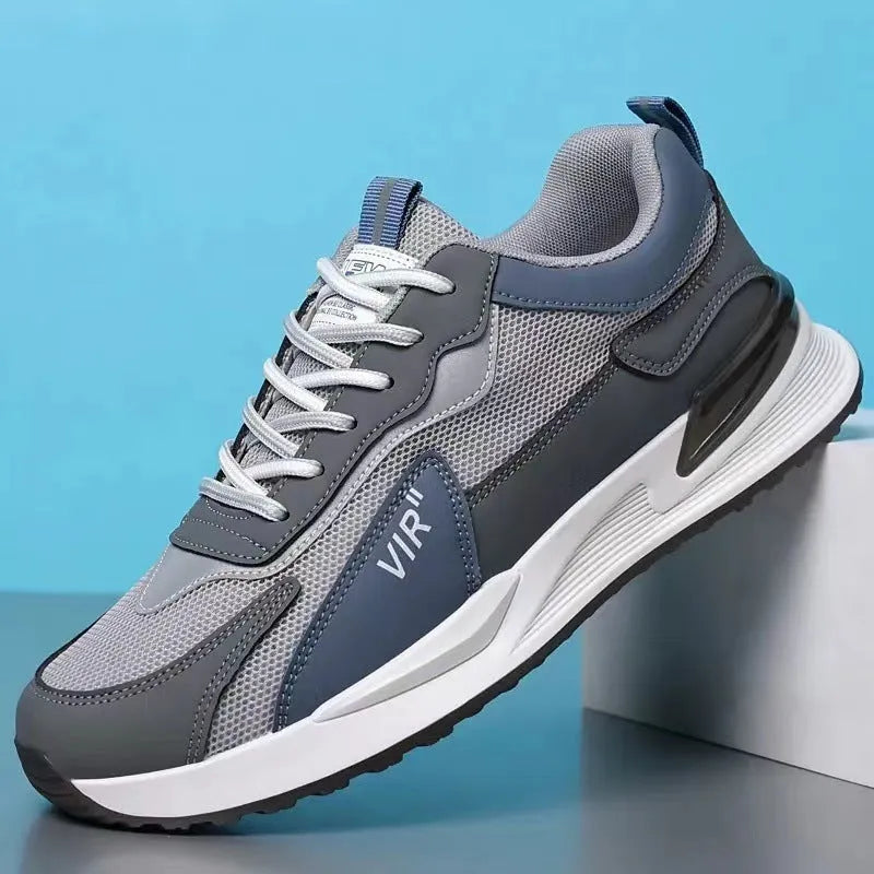 Men's colour block mesh sneakers with lace-up design and round toe for running and sports
