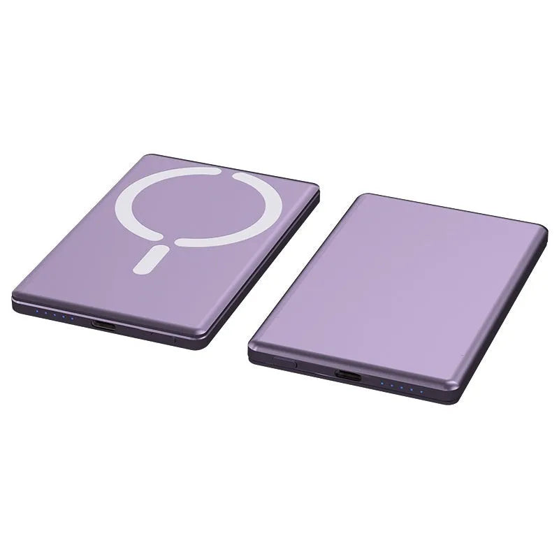 Ultra-thin magnetic power bank with alloy shell in dark gray silver black or violet
