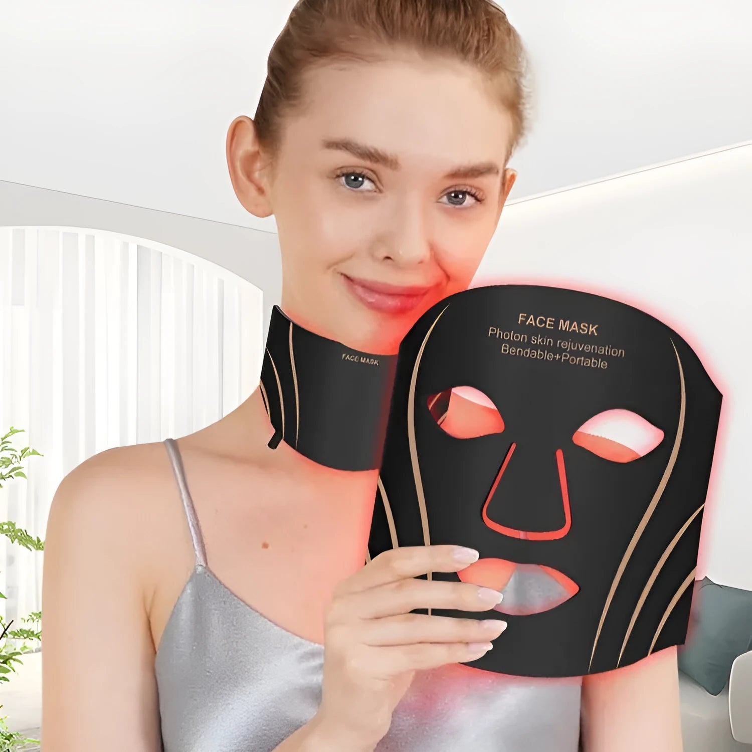 Black gold IPL red light LED facial beauty mask with headband and scarf components