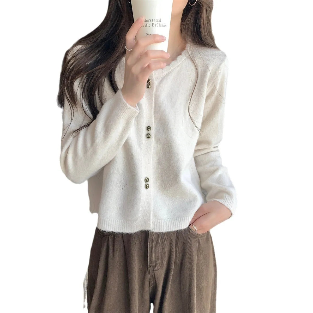 Women's acrylic long-sleeved cardigan coat in free size available in five colours