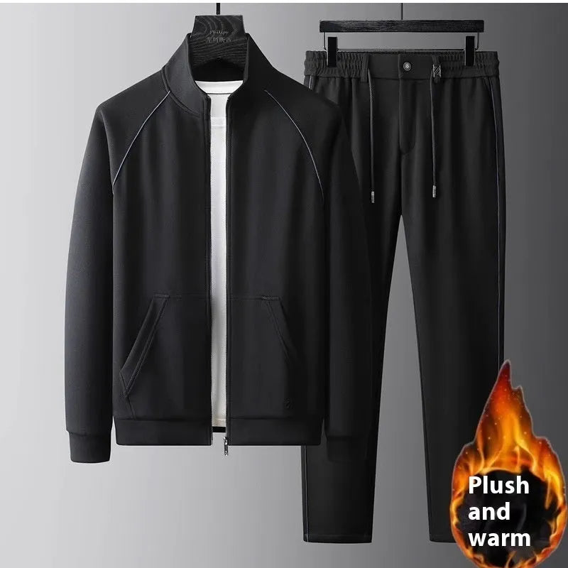Men's slim fit stand collar casual sports suit jacket and trousers in Vinylon fabric