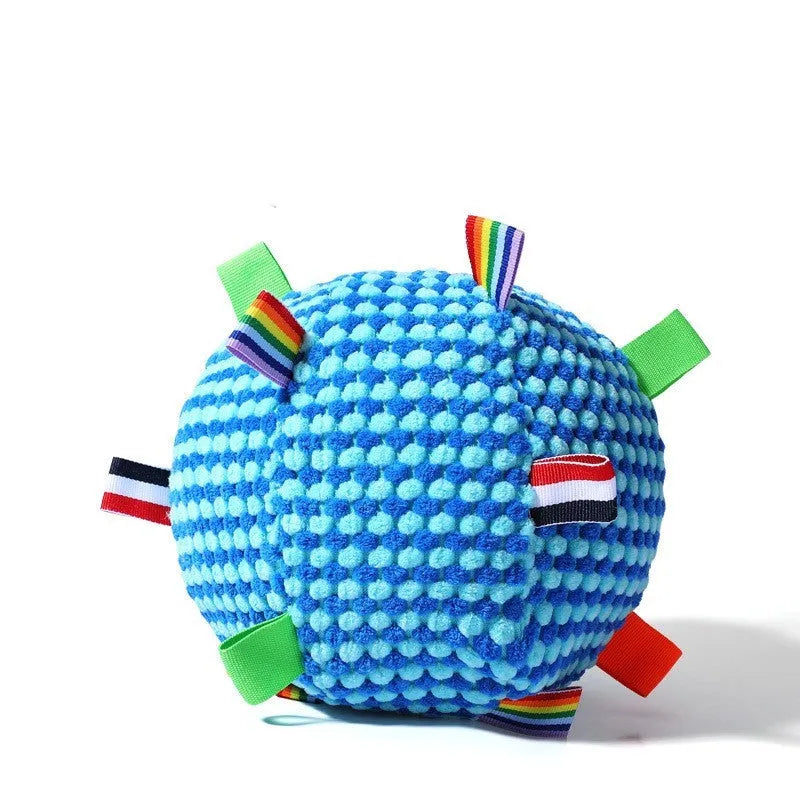 Blue pineapple lattice fabric dog chew toy measuring 17cm in diameter with ball ring shape