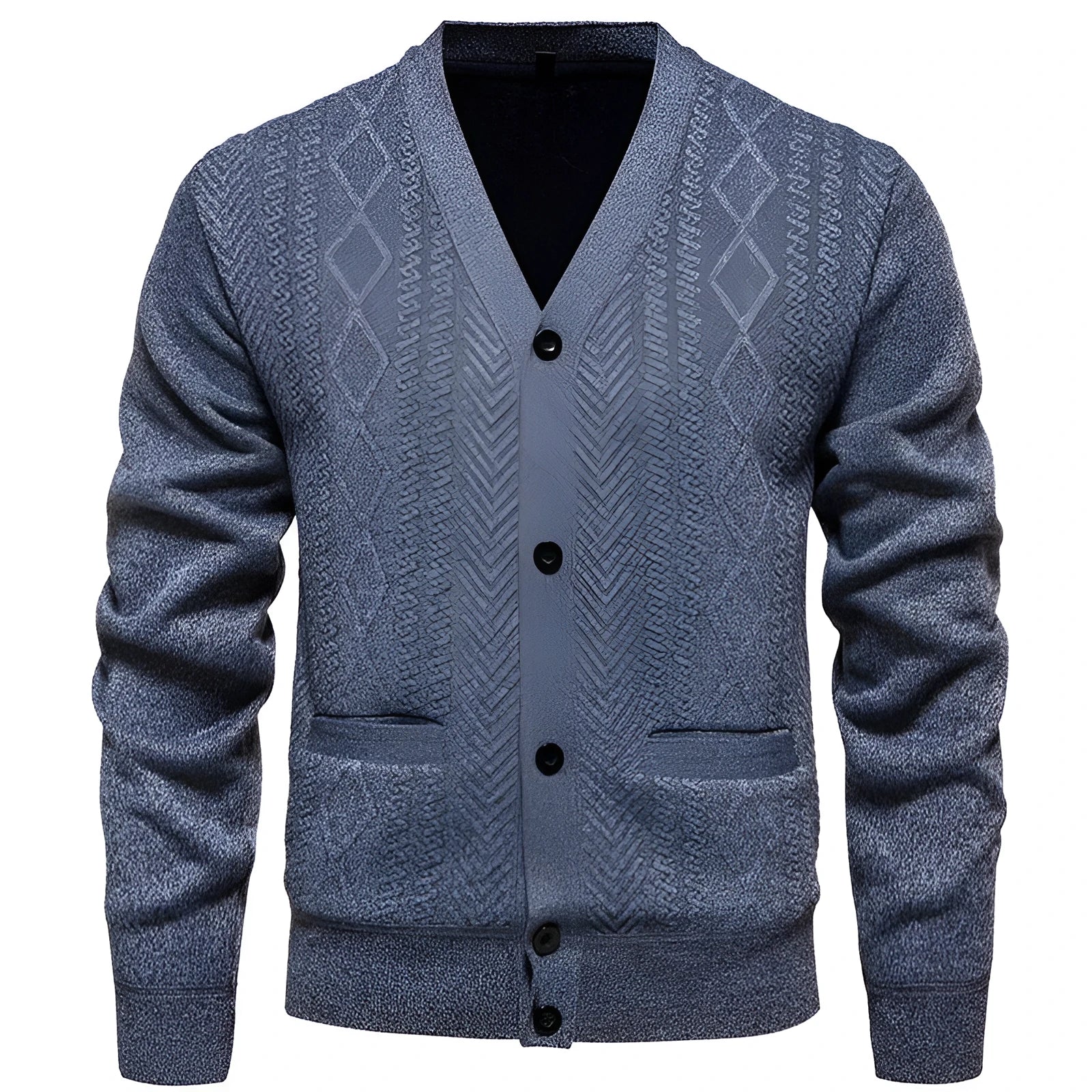 Men's striped cardigan sweater with wool lining in brown, available in plus sizes.