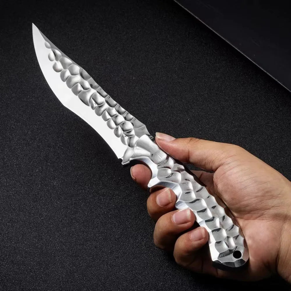 One-piece keel outdoor survival knife with 140mm 5CR13 steel blade and black handle