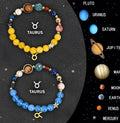 Set of two natural stone beaded bracelets representing zodiac signs from a twelve-style collection.