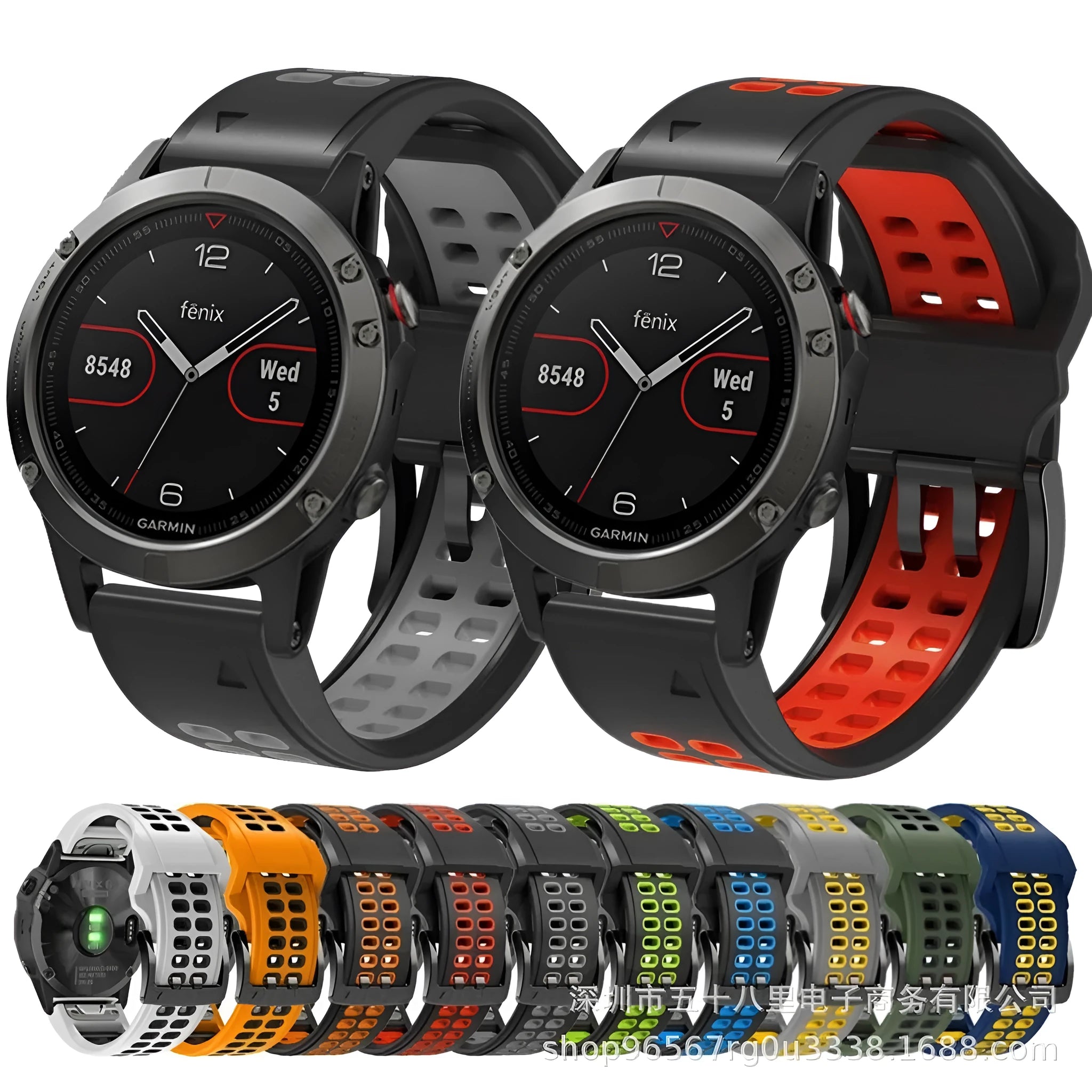 Two-tone quick-release silicone watch strap with pin buckle in black and orange colour