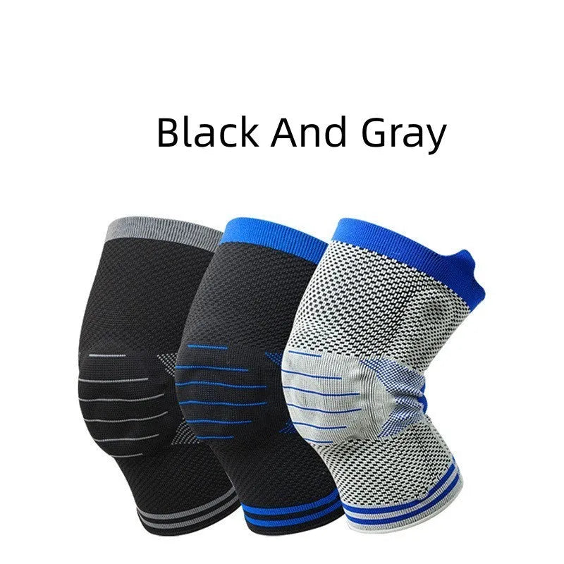 Cotton knee pad with visible silicone spring bar shock absorber in Black and Gray colour scheme.