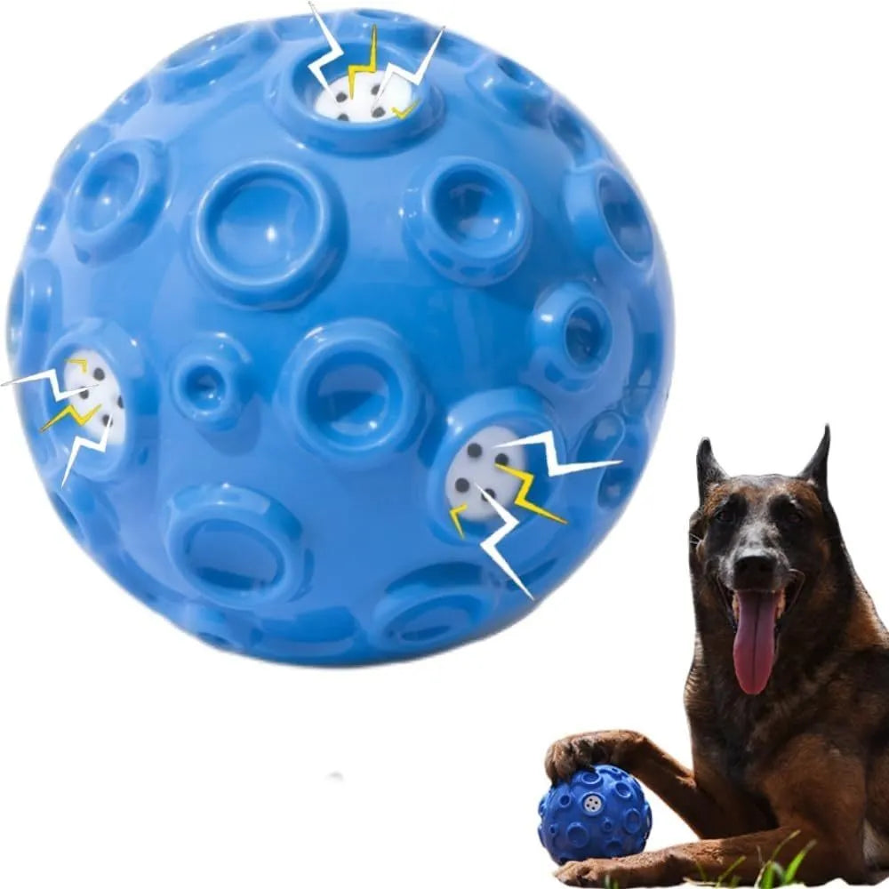Durable natural rubber dog toy ball with meteorite-shaped bumps in multiple colour options