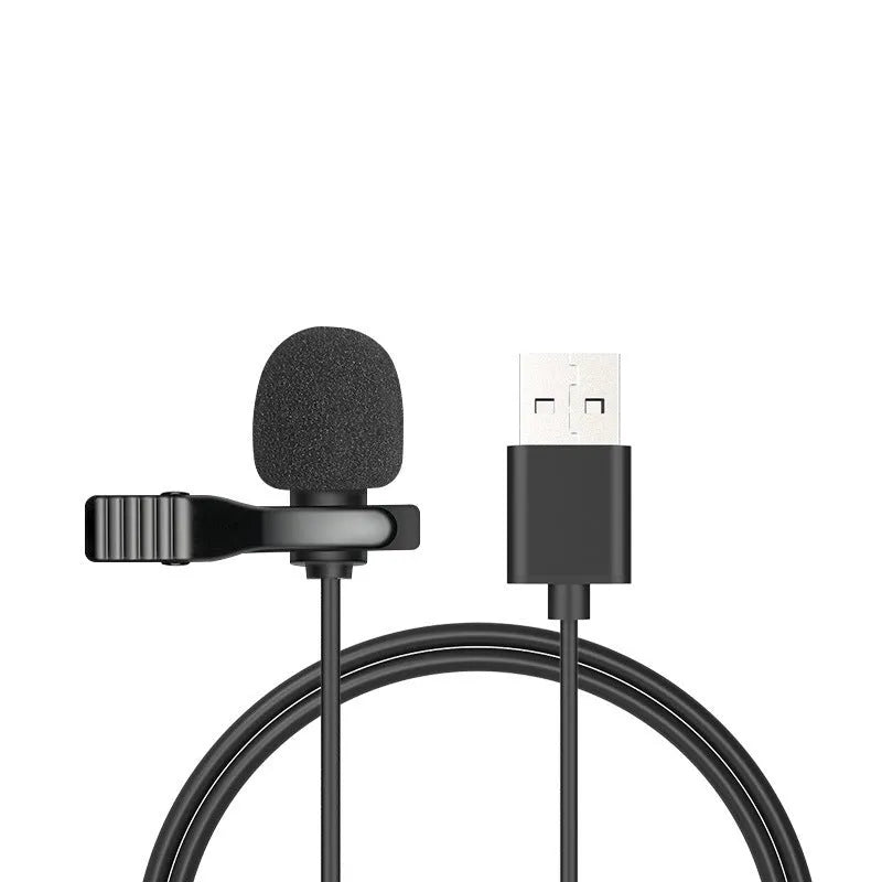 Black lavalier clip microphone with in-ear headphones connected to 3.5mm plug for Apple iPhone