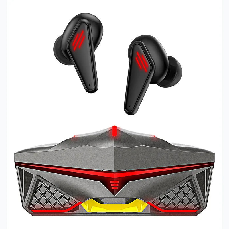 K98 Black TWS Bluetooth gaming earbuds with charging bay and accessories