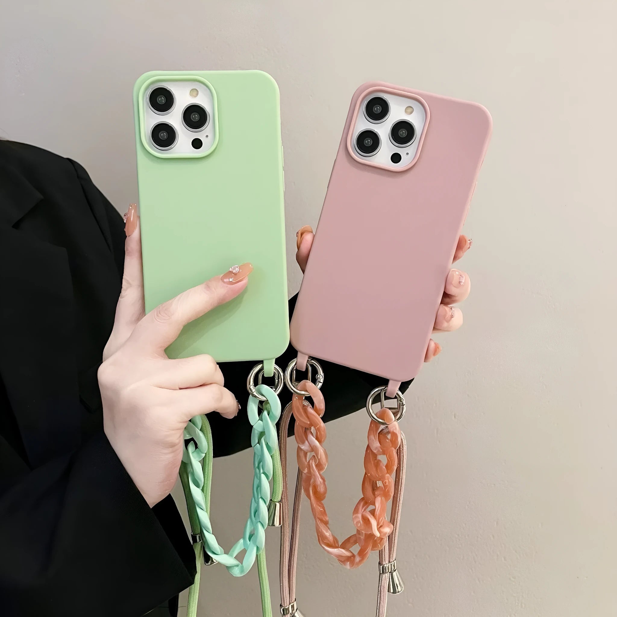 Candy colour chain lanyard soft TPU phone case with frosted finish for iPhone 15 and 16 series