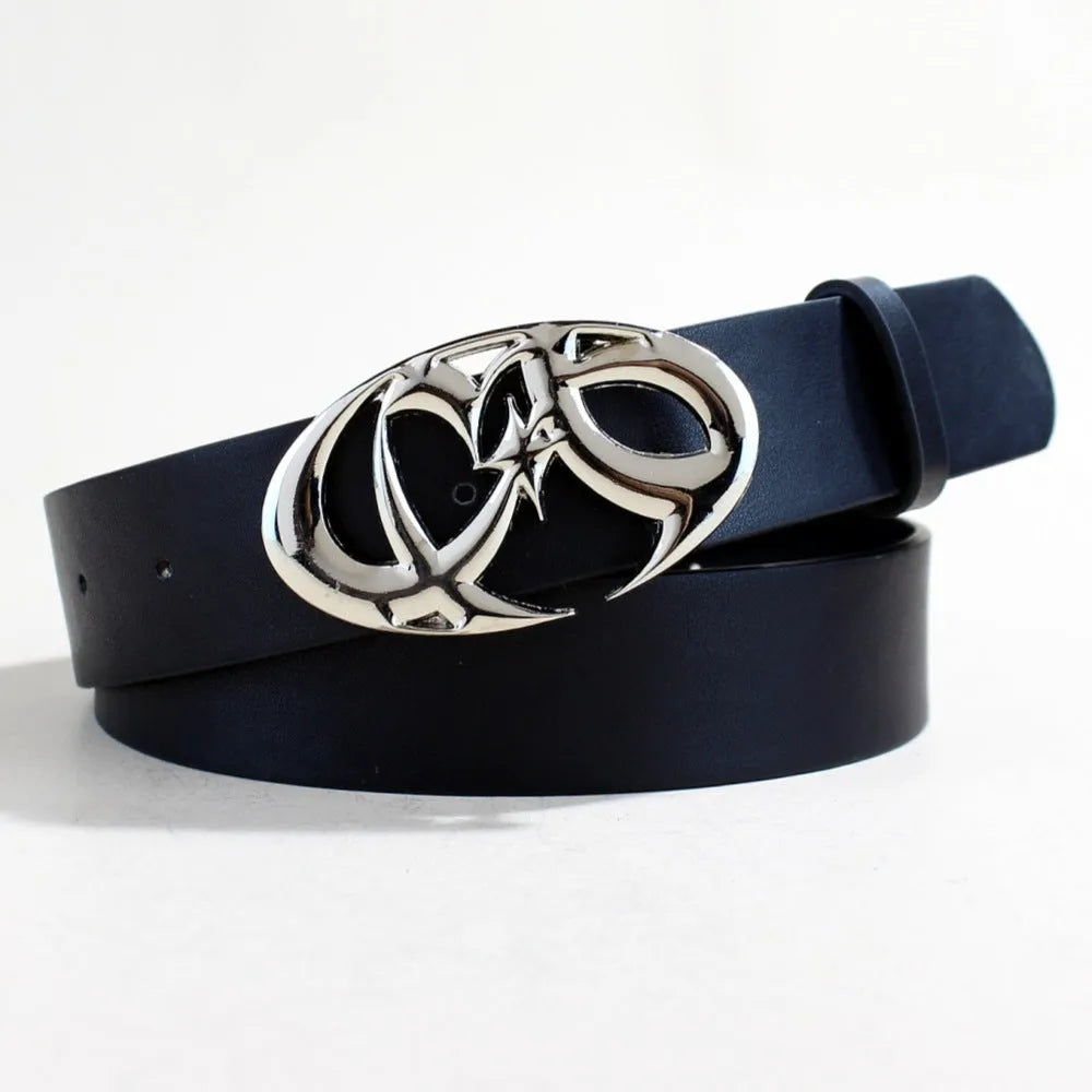 Men's casual PU leather belt with an alloy snap buckle, 105cm long and 3.3cm wide.