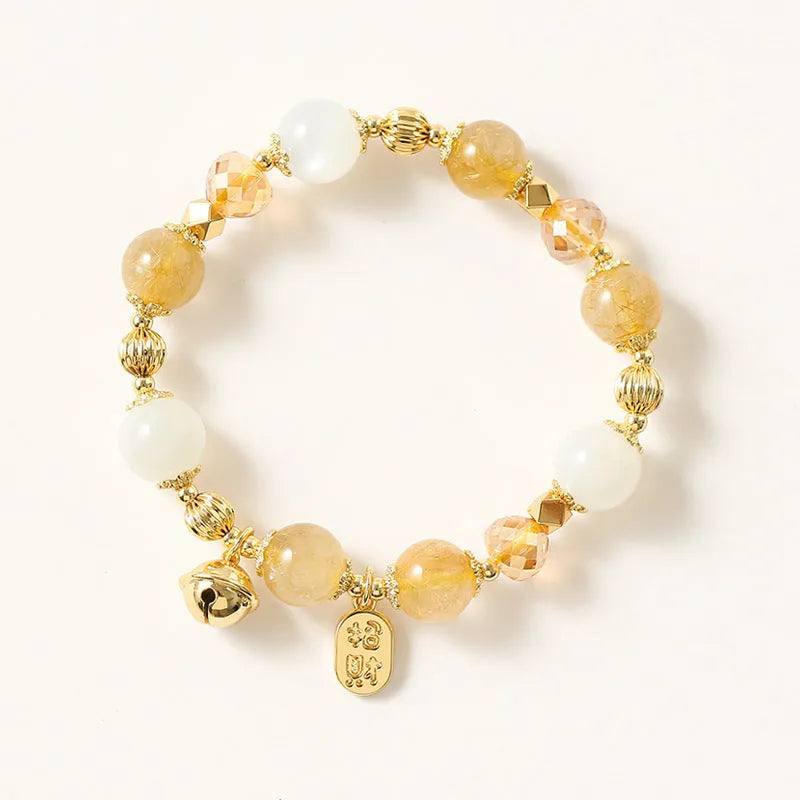 Gold electroplated bracelet with rutilated quartz stones in Lucky Fortune colour, Korean style.