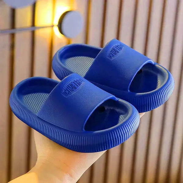 Children's EVA slippers with non-slip soles in mixed colour options showing size range