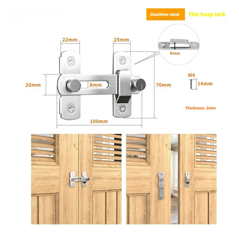 Warehouse sliding door lock with 90-degree hasp and flat shackle in carbon steel or stainless steel options