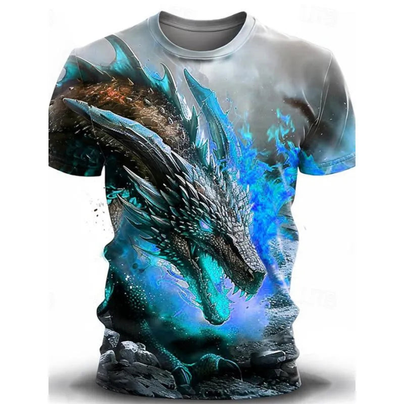 Men's black t-shirt with a detailed 3D wind dragon graphic print on the front.