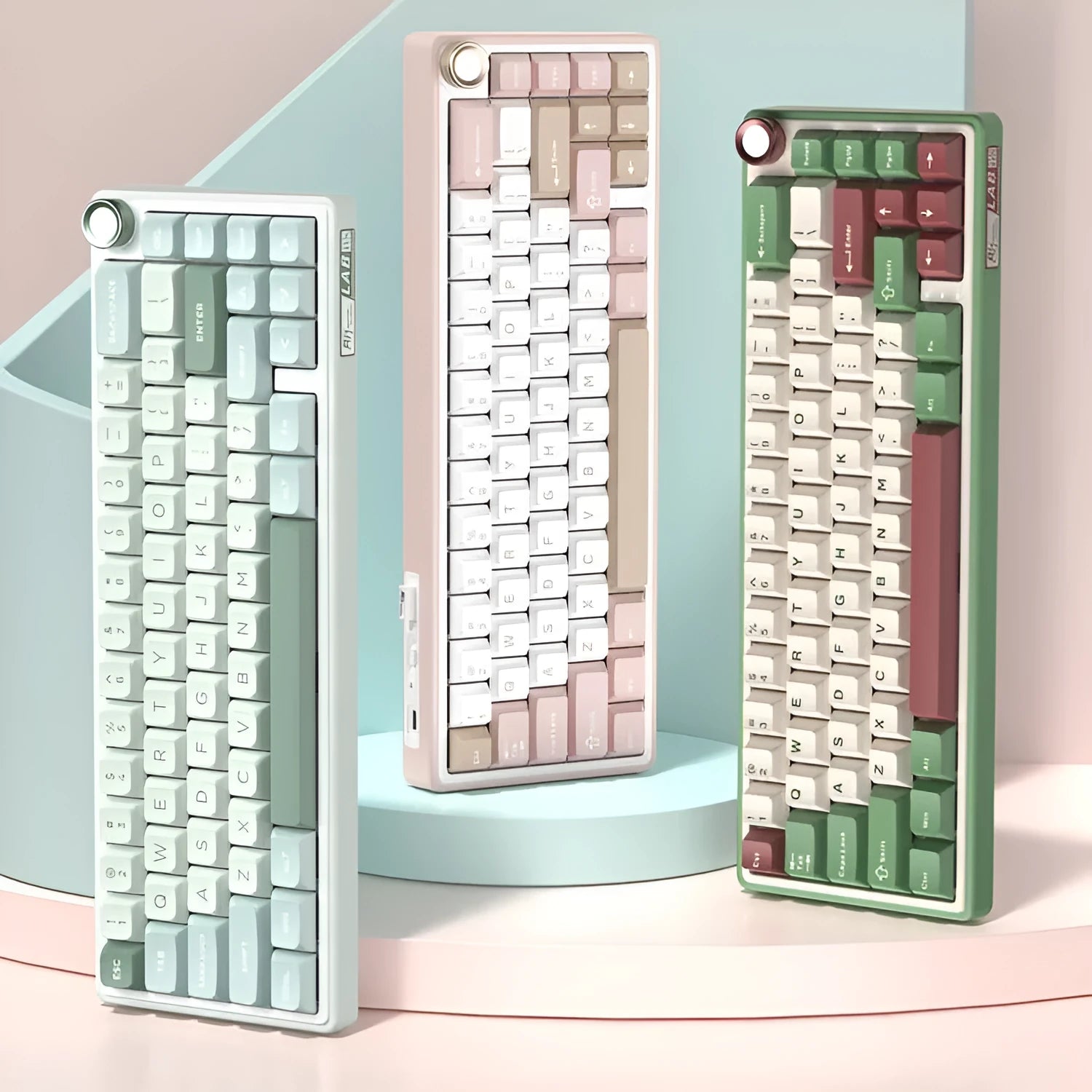 White wireless mechanical keyboard with RGB backlit keys on a desk.