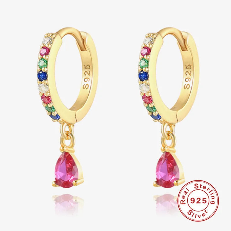 S925 sterling silver water drop earrings with geometric shape and decorative elements
