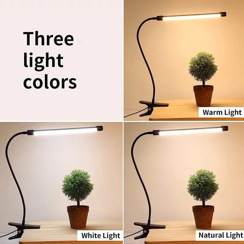 Black and white 26cm USB-powered LED desk lamp for study with eye protection.
