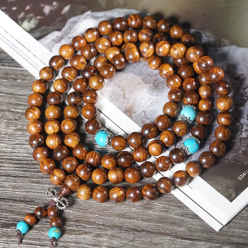 Handmade geometric stone bead bracelet with 108 polished 5-6mm beads