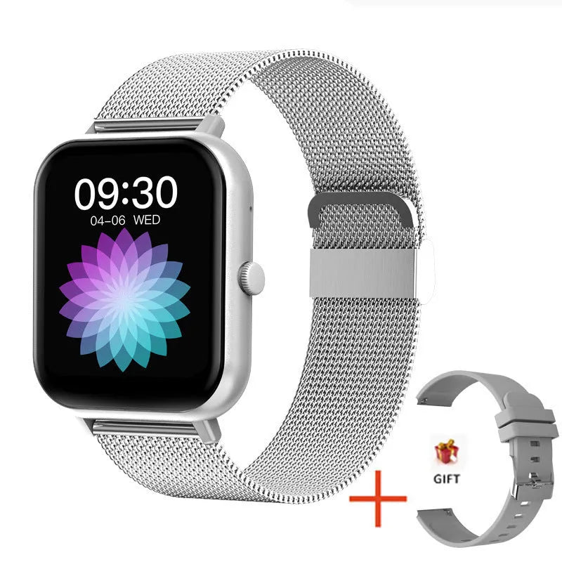 ZL54C smart watch on wrist showing AMOLED screen, available in black, pink, or silver colours.