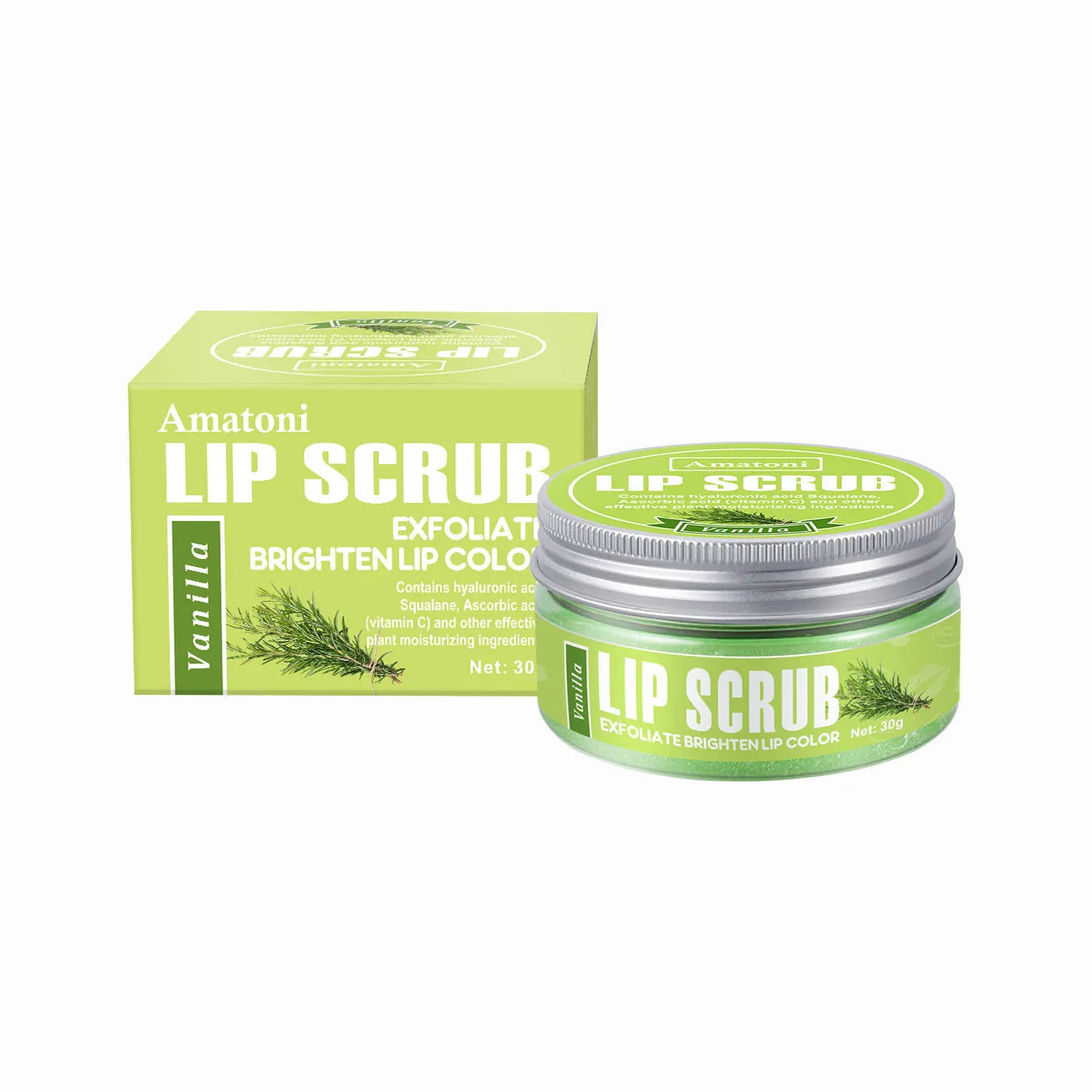 Pot of Amatoni fruit flavour lip scrub cream for exfoliating and moisturising lip care.