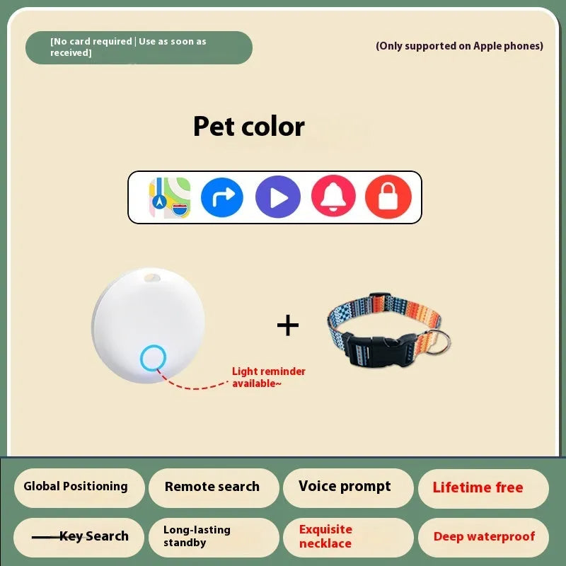 Pet GPS tracking device attached to dog collar with mobile app showing location