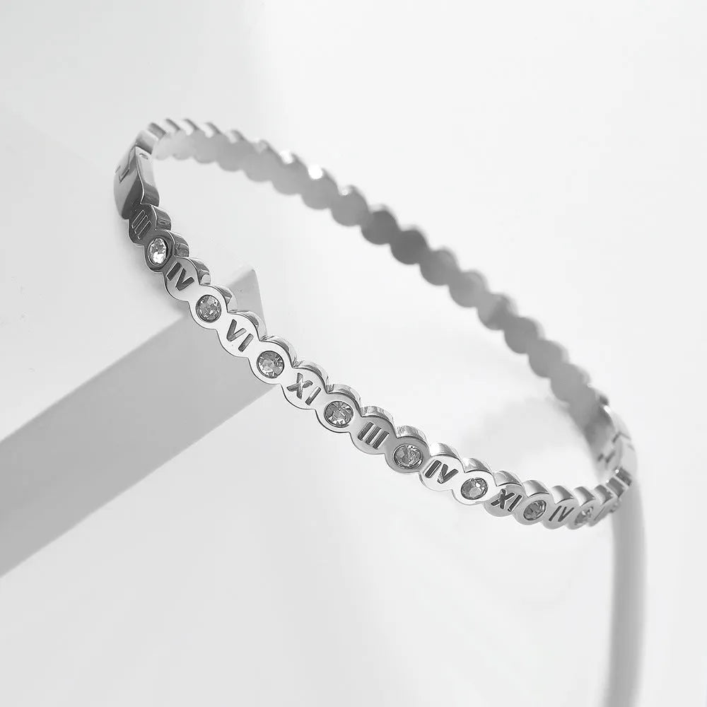 Korean style titanium steel bracelet with number details in gold, rose gold, or steel colour