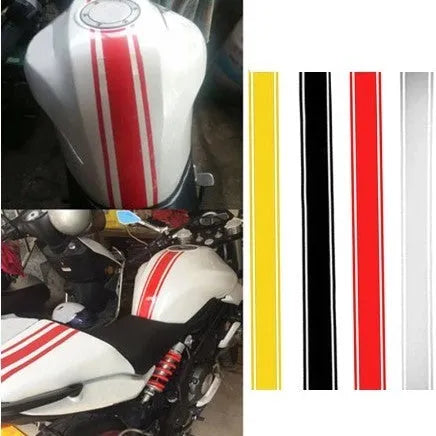 Motorcycle petrol tank lid reflective pinstripe sticker in black, red, silver or yellow colours