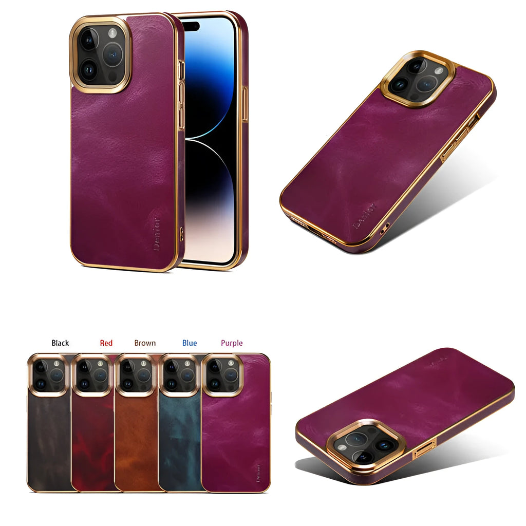 Handmade leather iPhone case with vintage oil wax finish in black