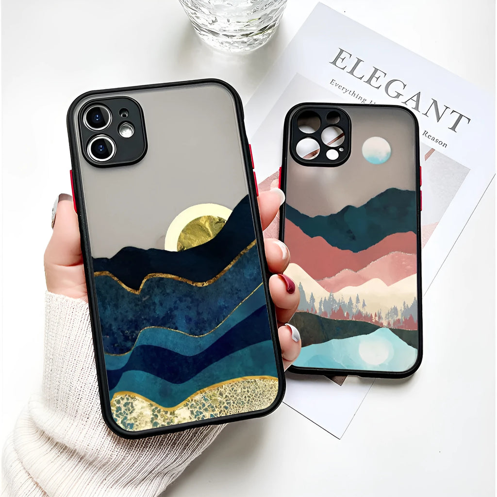 Retro oil painting black TPU phone case for iPhone showing artistic design