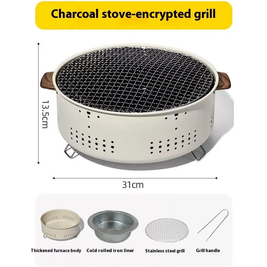 Modern portable charcoal tea cooking stove with a grill rack disk on top