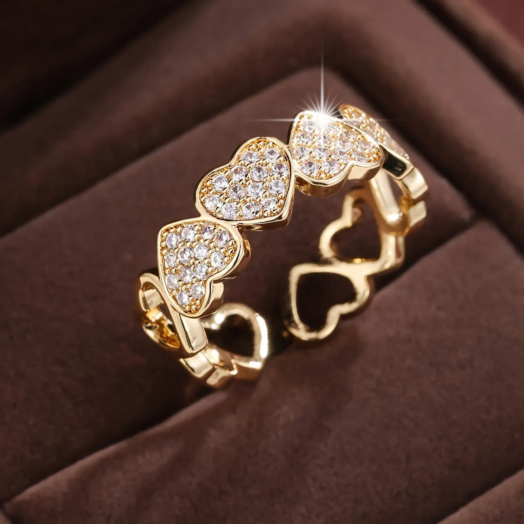 Adjustable opening couples ring with heart design in gold or silver colour
