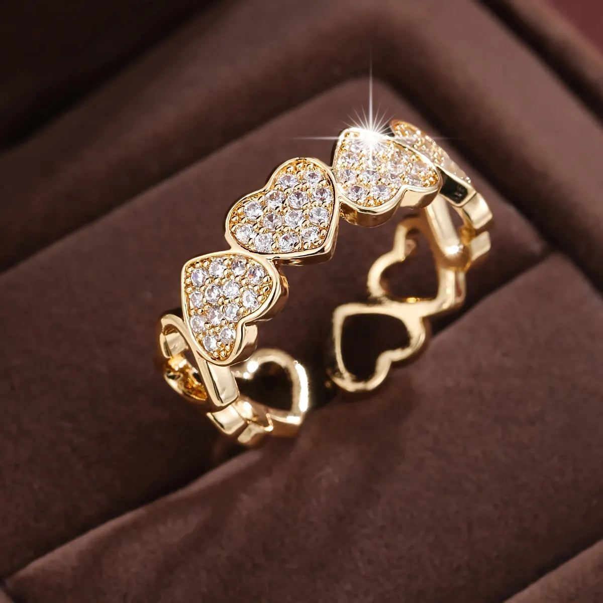 Adjustable opening couples ring with heart design in gold or silver colour