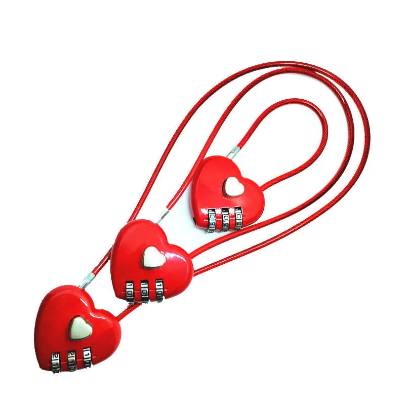 Heart-shaped combination lock with steel cable in multiple colour and length options.