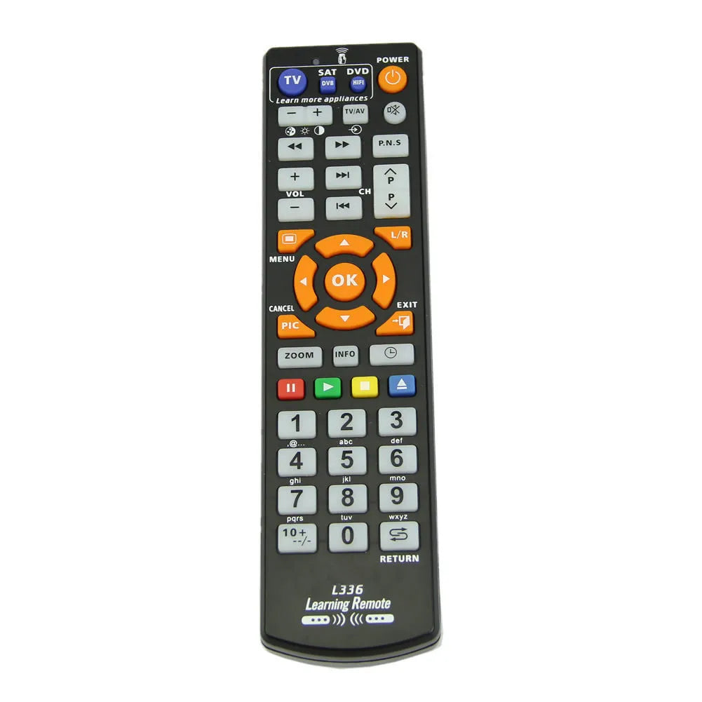 Black L336 learning remote control with full key layout for universal IR device operation
